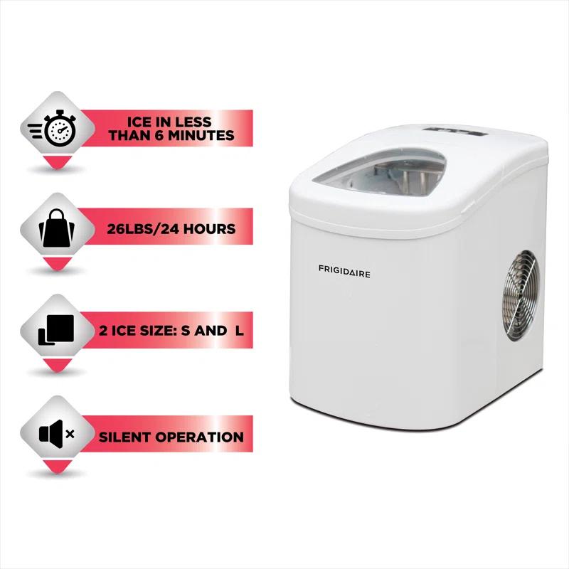 Frigidaire Ice Maker with 26 lbs. Capacity Countertop Stainless Steel Ice Maker with Transparent Window