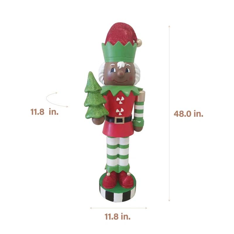 Fraser Hill Farm 48-inch Elf Nutcracker Figurine Holding Tree in Red/Green