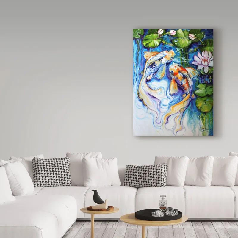 Trademark Fine Art Marcia Baldwin " Koi Koi And Lily " by Marcia Baldwin