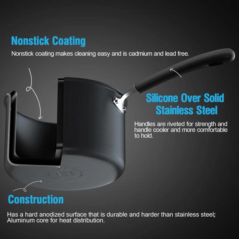 Cook N Home Professional Hard Anodized Pots and Pans Set Nonstick, Kitchen Cookware Set, Black