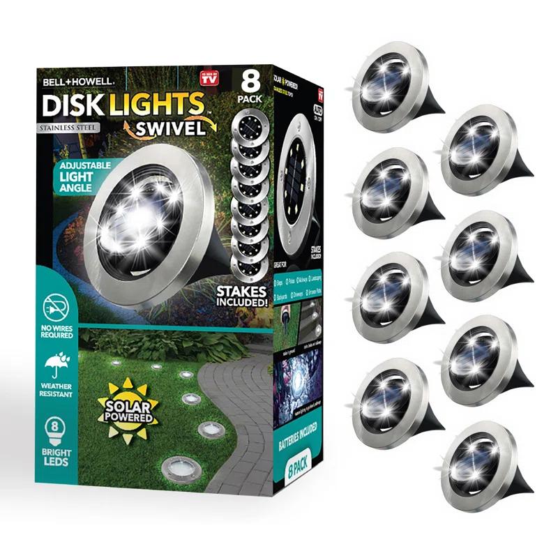 Bell + Howell Bell+Howell Stainless Steel Solar Powered Swivel LED Disk Lights, Wireless Auto On/off Pathway Garden Lights (Set of 8)
