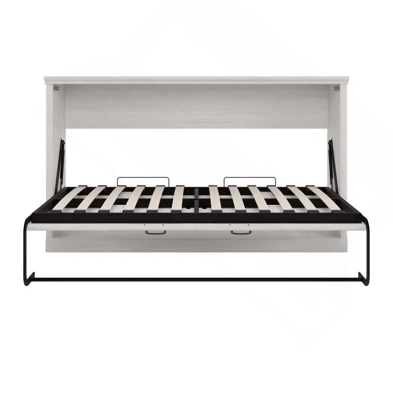 Impact Outdoor Twin Size Horizontal Murphy Bed, Hideaway Wall Bed, Folding Into Cabinet, Space Saving Furniture For Multipurpose Guest Room, Home Office, Rustic White