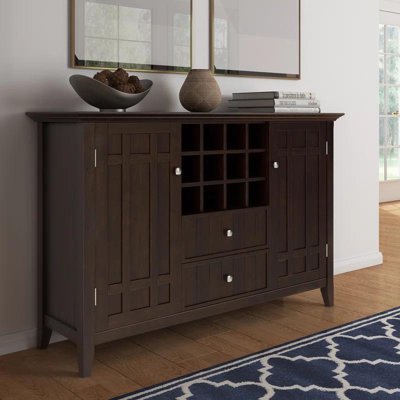 Simpli Home Bedford 54"W Solid Wood Sideboard Buffet and Wine Rack, 2 Drawers, and 2 Cabinets