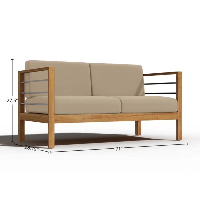 Loon Peak® Joriene 3-Person Teak Outdoor Sofa with Sunbrella Dupione Cornsilk Cushion