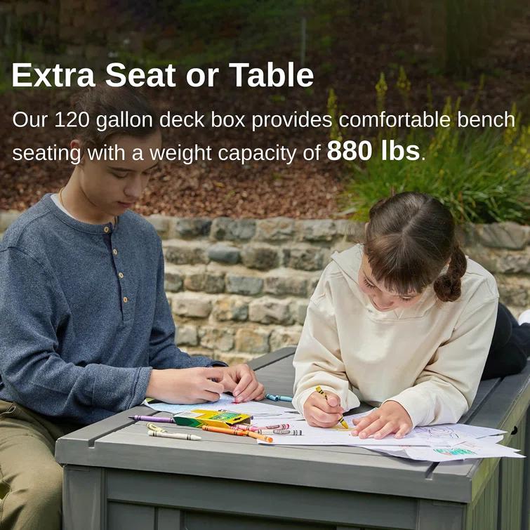 EAST OAK 26.6'' W 120 Gallons Lockable Deck Box in Grey