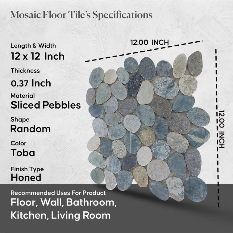 b.o.i Hawaii 12" x 12" Natural Stone Pebbles Mosaic Wall & Floor Tile
