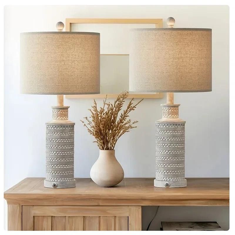 Union Rustic 24.5"country retro farmhouse resin table lamp set,classic design suitable for living room,bedroom bedside (Set of 2)