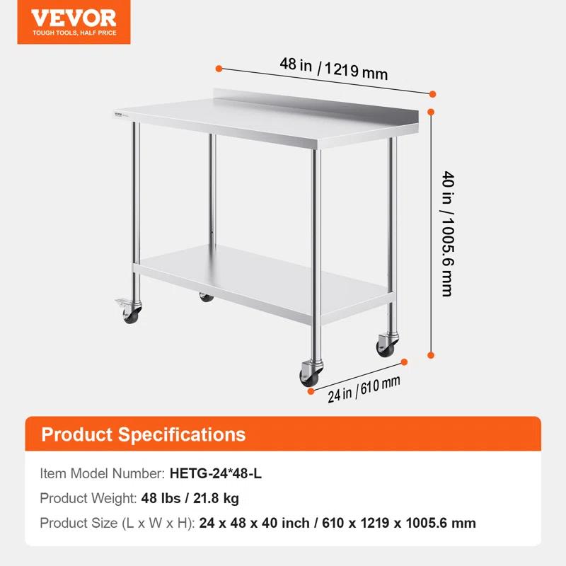 VEVOR VEVOR Stainless Steel 24'' W x 40'' H Adjustable Portable Work Table