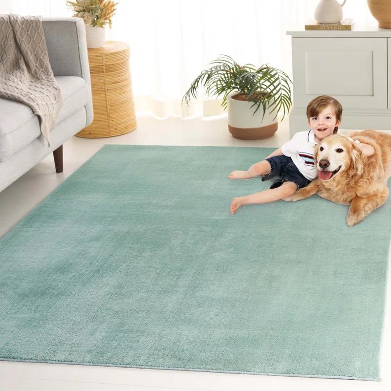 Faux Rabbit Fur Performance Machine Washable Solid Color Rug