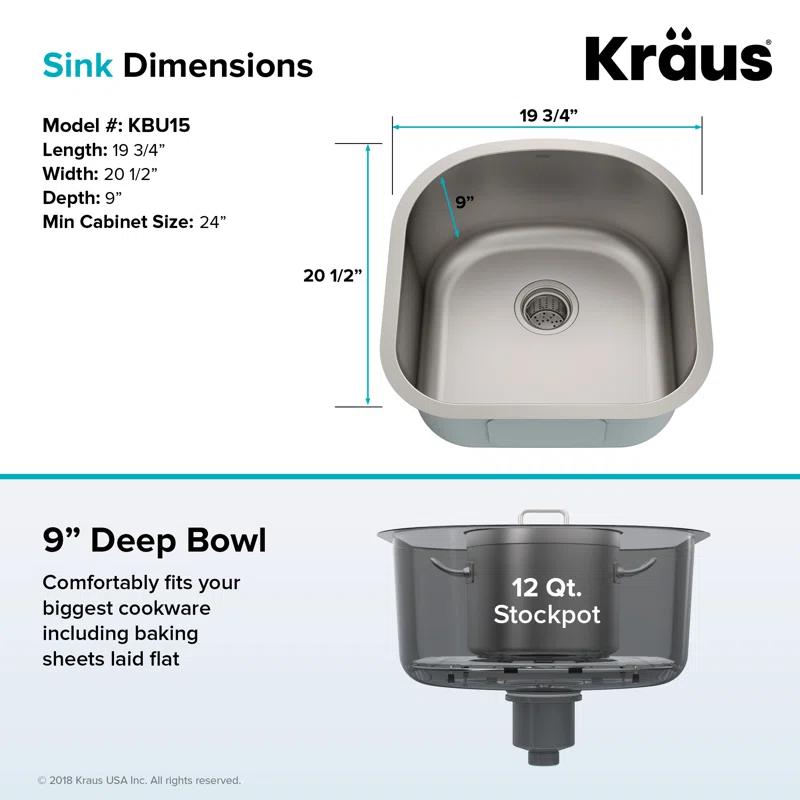 KRAUS Premier Undermount Single Bowl 18-Gauge Stainless Steel Kitchen Sink