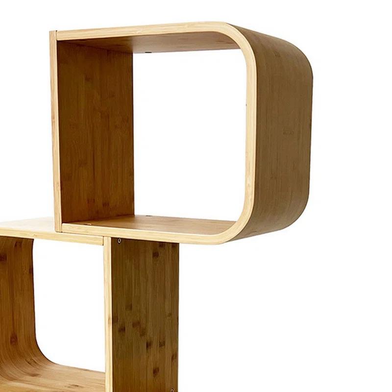 Benjara Tima Accent Bookshelf, 52 Inch Tall Storage, Walnut Brown Bamboo Frame