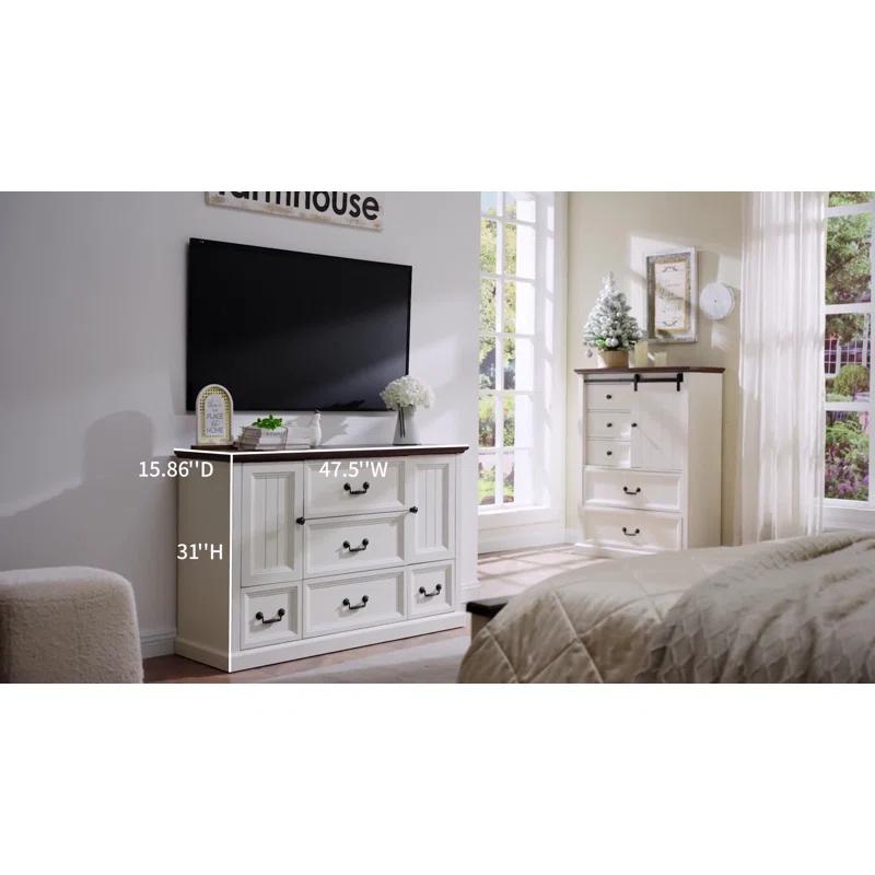 Wildon Home® Caeden 47.5" Wide Farmhouse Dresser for Bedroom, Wood Rustic Storage with 5 Drawer