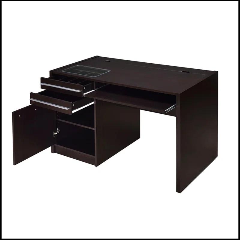 Hokku Designs Connect-it Office Desk with Charging Station in Cappuccino Lift-top storage contains power outlet