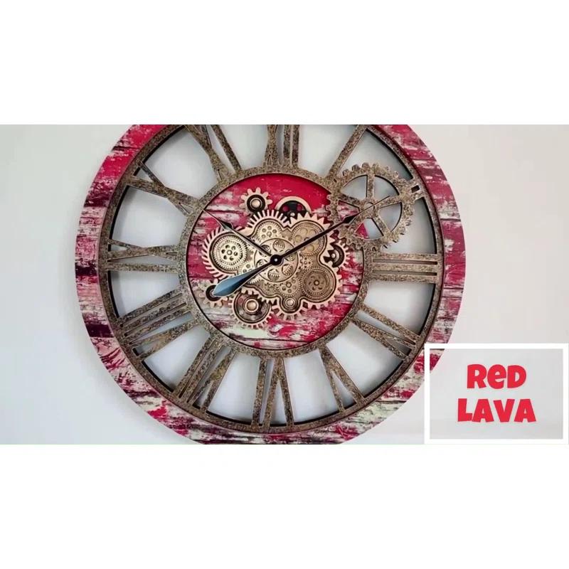 The Gears Clock Wall Clock 36" Round Oversized for Living Room decor with Real Moving Gears America Collection