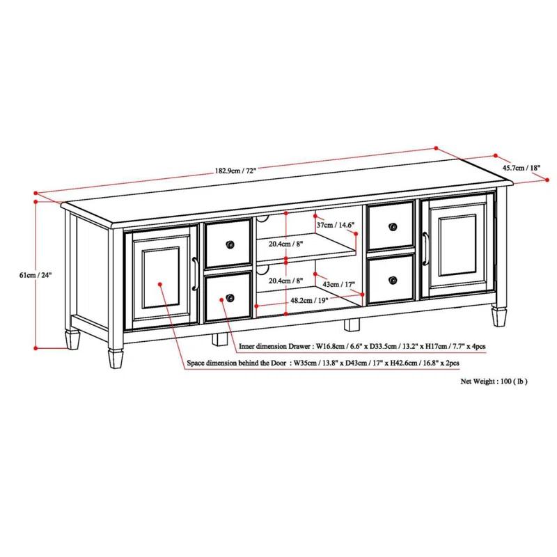 Simpli Home Connaught SOLID WOOD 72 inch Wide TV Stand For TVs up to 80 inches
