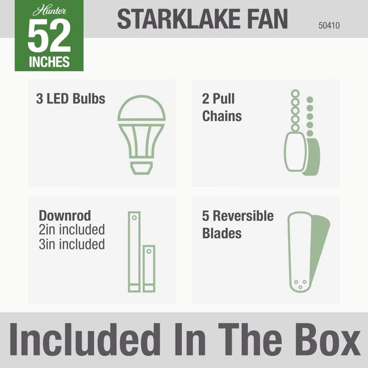 Hunter Fan 52" Starklake 5 - Blade Outdoor Standard Ceiling Fan with Pull Chain and Light Kit Included