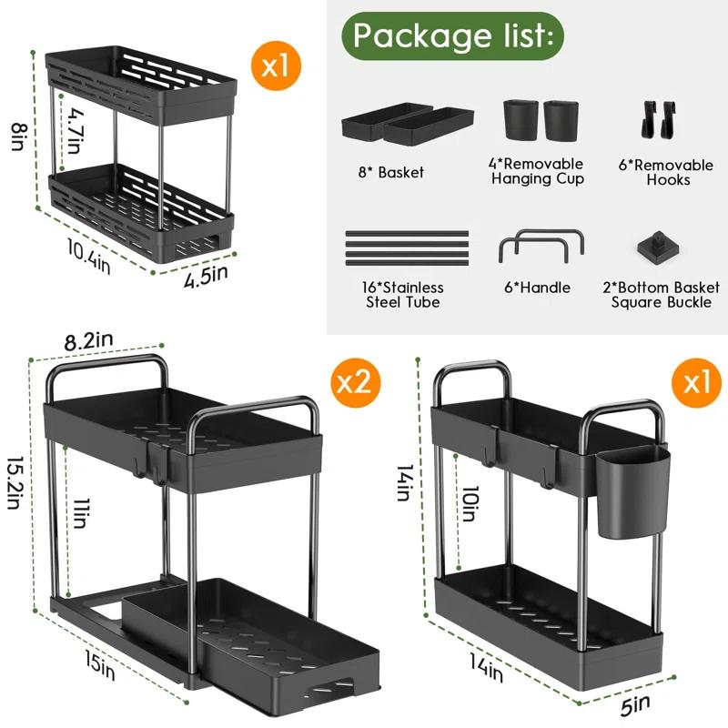 4 Pack Under Sink Organizer And Storage - Stackable 3 Size 2 Tier Bathroom Under The Sink Organizers Multi-Usage Kitchen Cabinet Organizers And Storage Sink Bath Shelf Baskets