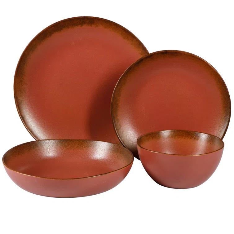 bloomhouse Palermo Sun 16 Piece Stoneware Reactive Glaze Plates and Bowls Dinnerware Set