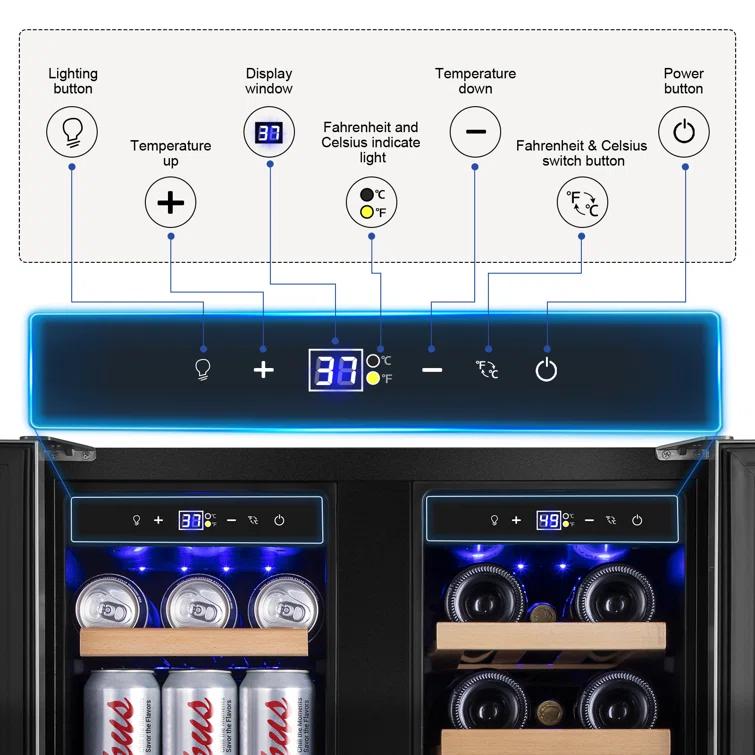 Nipus 24 in. Dual Zone 20-Bottle and 65-Can Beverage & Wine Cooler Four Door Handles Wine Fridge Removable Shelves Classic Series