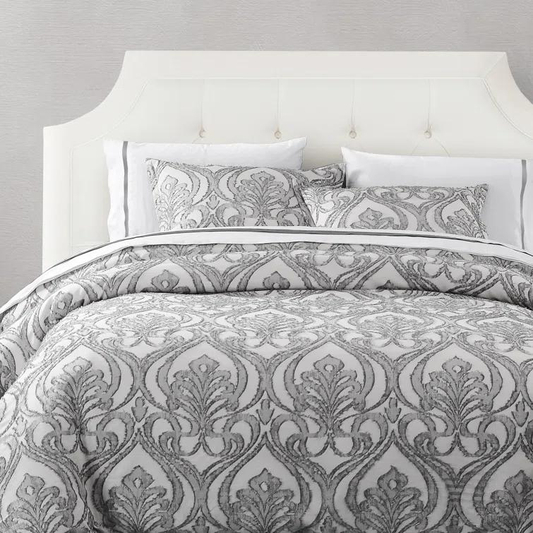 HiEnd Accents Nicole Gray Damask Pattern Cotton Classic Chic Casual Duvet Cover Set