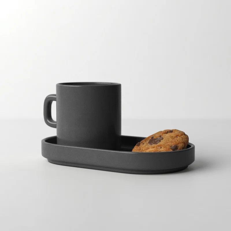 PILAR Stoneware Espresso Cup with Tray (Set of 2)