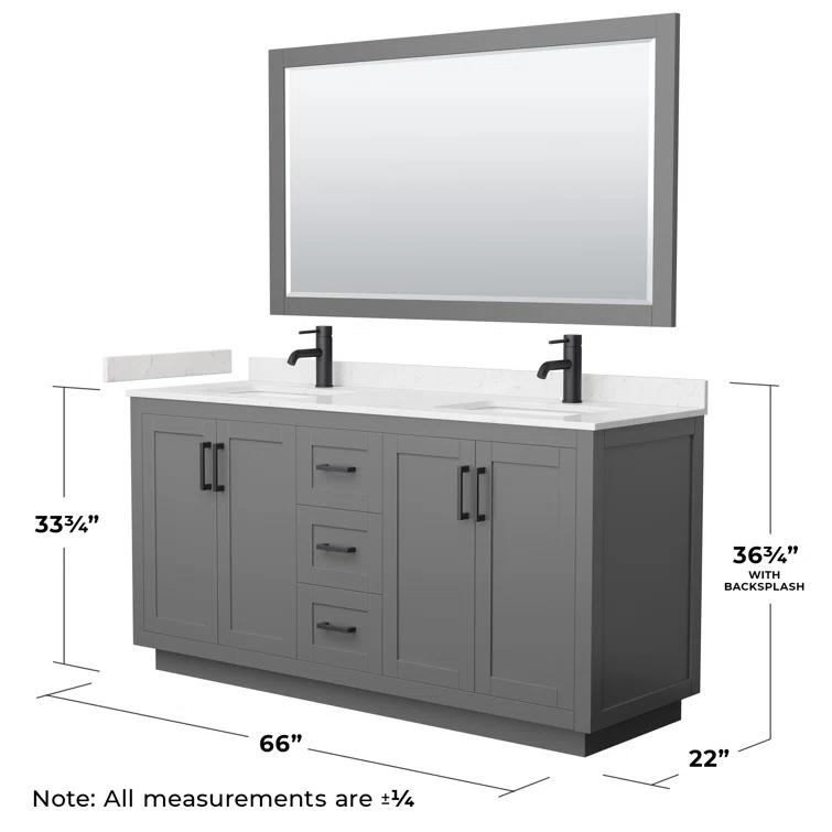 Wyndham Collection Miranda 66" Freestanding Double Bathroom Vanity with Cultured Marble Top with 58" Mirror