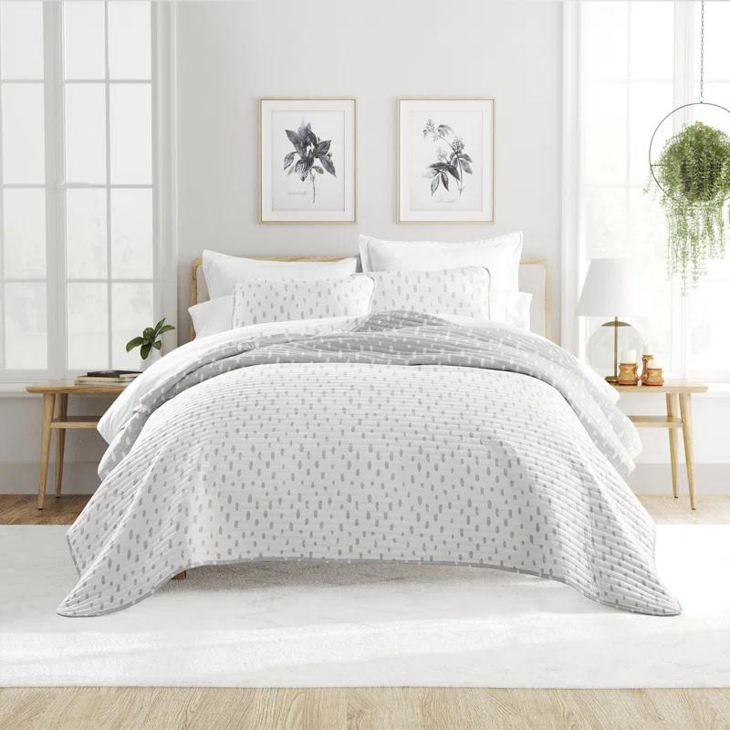 Becky Cameron Gray Polka Dots Pattern Reversible Quilt Set