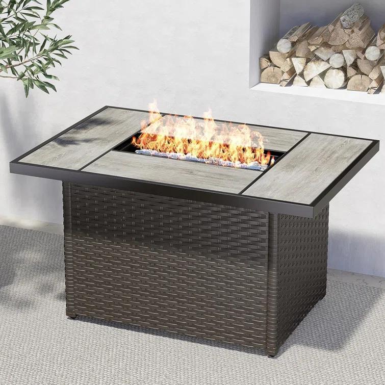 olilawn Olilawn Outdoor 43-Inch CSA Safety Approved Gas Fire Pit Table 50000 BTU Rectangle Propane Fire Pit with Ceramic Tile Top and Wicker Base