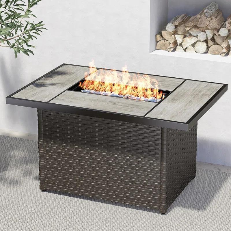 olilawn Olilawn Outdoor 43-Inch CSA Safety Approved Gas Fire Pit Table 50000 BTU Rectangle Propane Fire Pit with Ceramic Tile Top and Wicker Base
