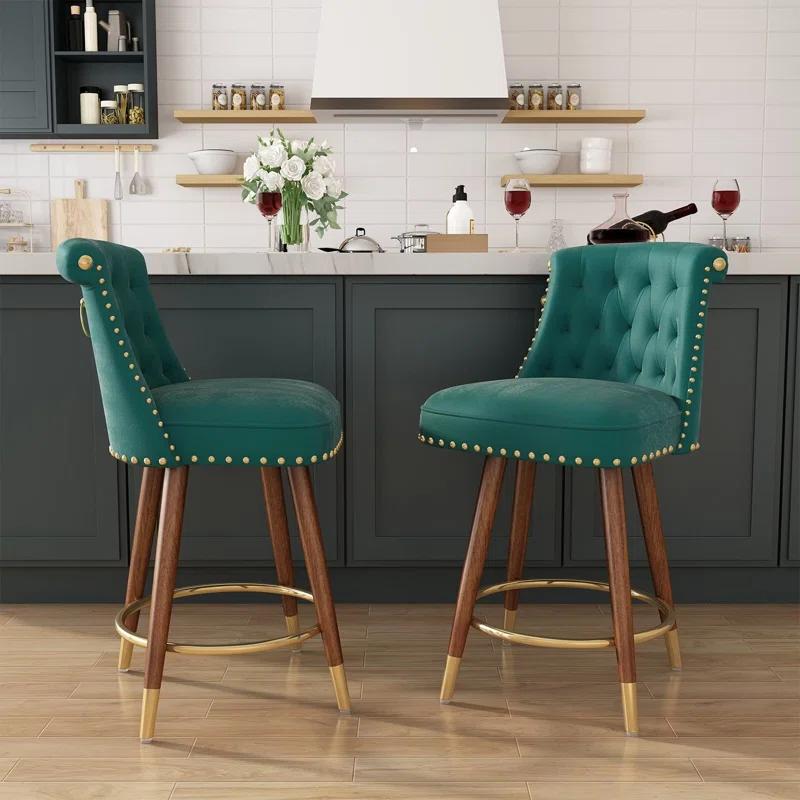 Everly Quinn Claymont Swivel 24 inch Counter Height Stools  (Set of 2) Upholstered Bar Stools with Back