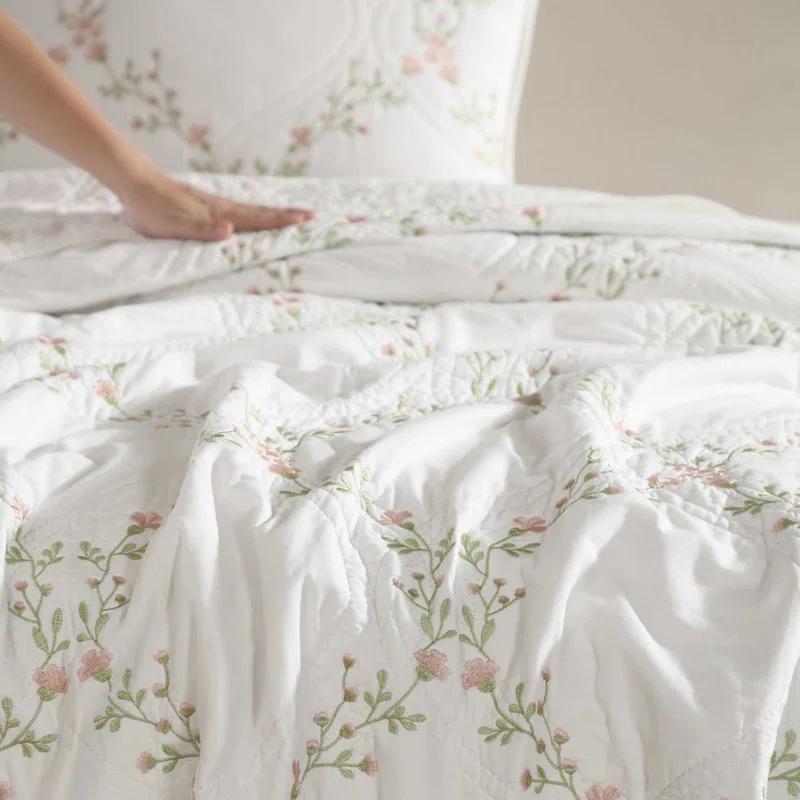 Laura Ashley Laura Ashley Floral Embroidery Cotton Reversible Quilt Set