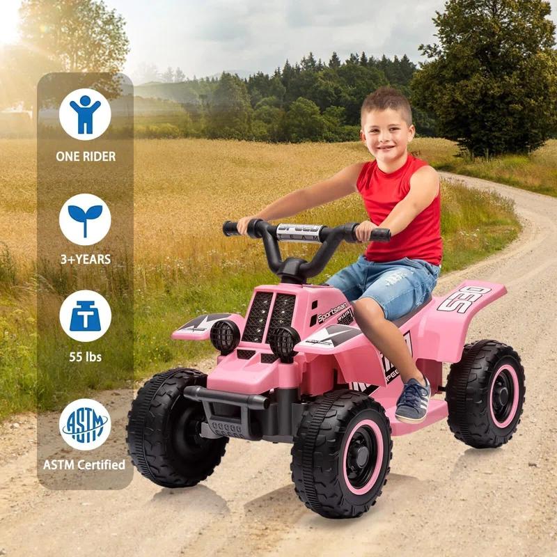 Hetoy 6V Kids Ride On Electric ATV With LED Headlights