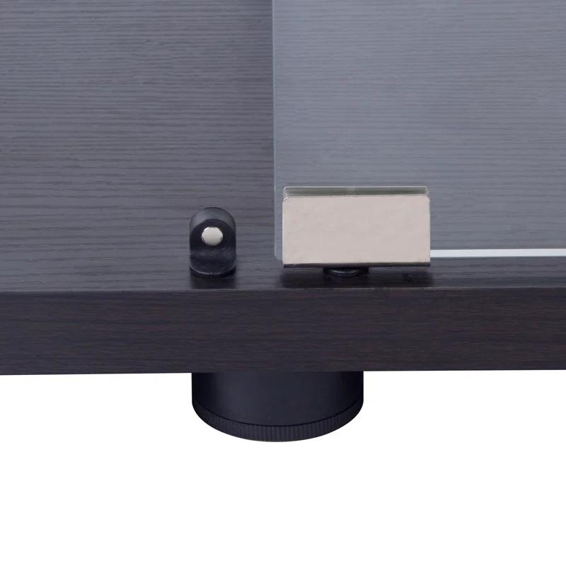 Latitude Run® LED Strip Light Two Door Glass Cabinet Glass Display Cabinet With 4 Shelves