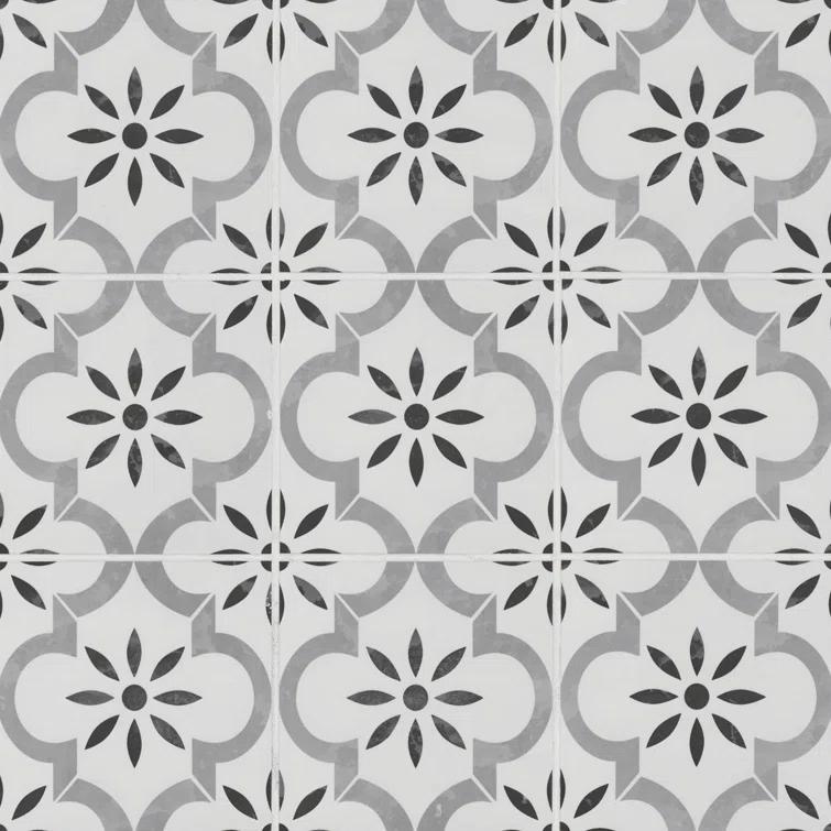 Ackland Amara 8" x 8" Encaustic Look Matte Porcelain Floor & Wall Tile