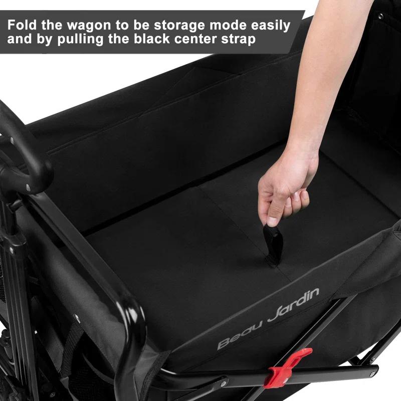 BEAU JARDIN Folding Beach Wagon Cart with Big Wheels, 330 Pound Fordable Capacity Utility Camping Outdoor