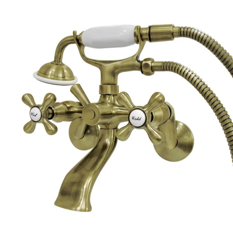 Kingston Brass KS266AB Kingston Brass Kingston Two-Handle 2-Hole Wall Mount Clawfoot Tub Faucet with Hand Shower