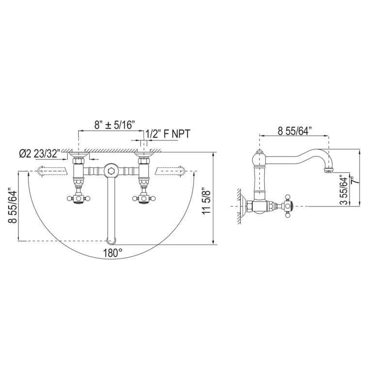 Rohl Acqui Wall Mount Bridge Kitchen Faucet With Column Spout A1456LPIB-2