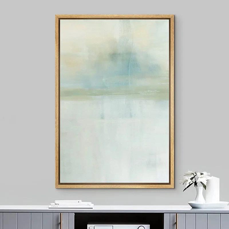 Minimal Landscape " Mid-Century Pastel Teal Gray Watercolor Collage " Painting Print