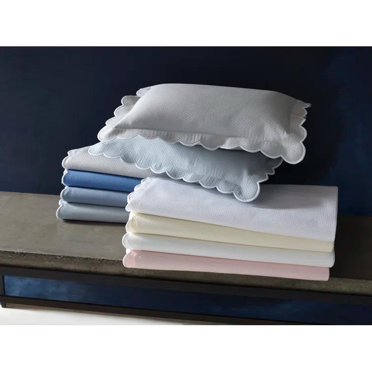 King-Size Pool Blue Cotton Blend Scallop Embroidered Coverlet