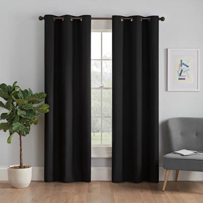 Eclipse Microfiber Blackout Grommet Curtains, Solid Thermaback Window Curtains