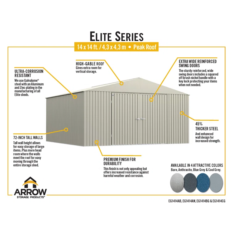 Arrow Arrow Elite Steel Storage Shed, 14X14