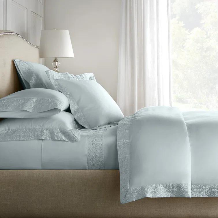 Spa Blue Cotton King Duvet Cover Set with Shams