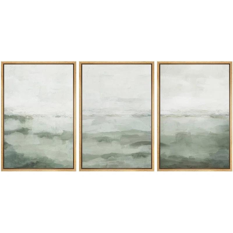 IDEA4WALL Sage Green Abstract Landscape Modern Organic Minimal Bedroom Framed Canvas Print 3 Pieces Wall Art