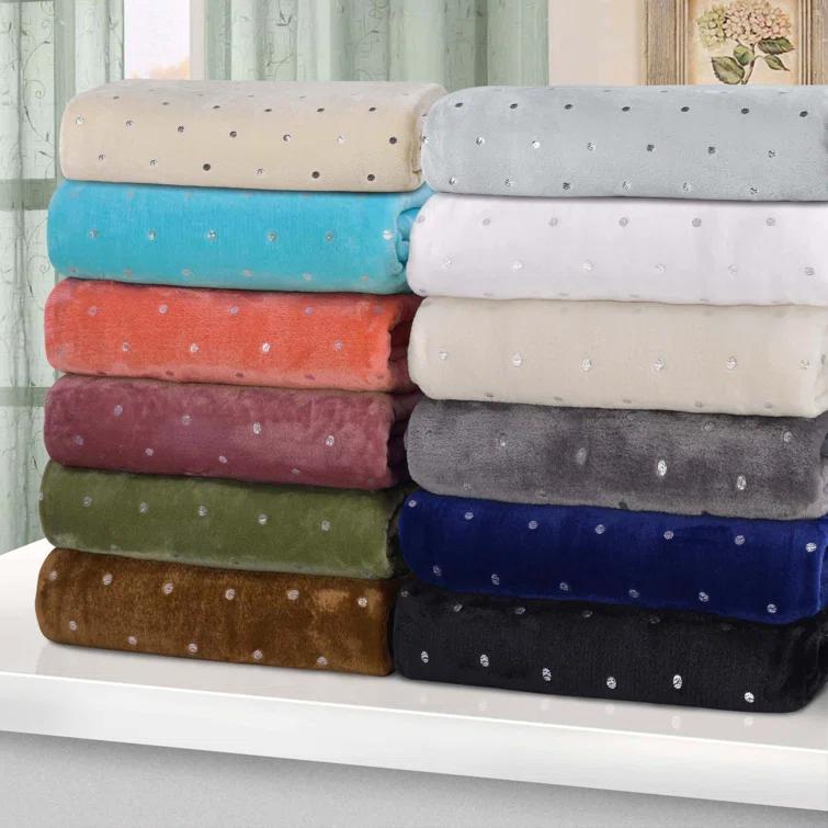 Superior Superior Polka Dots or Solid Fleece Plush Blanket Medium Weight Fluffy Soft Decorative Bedding