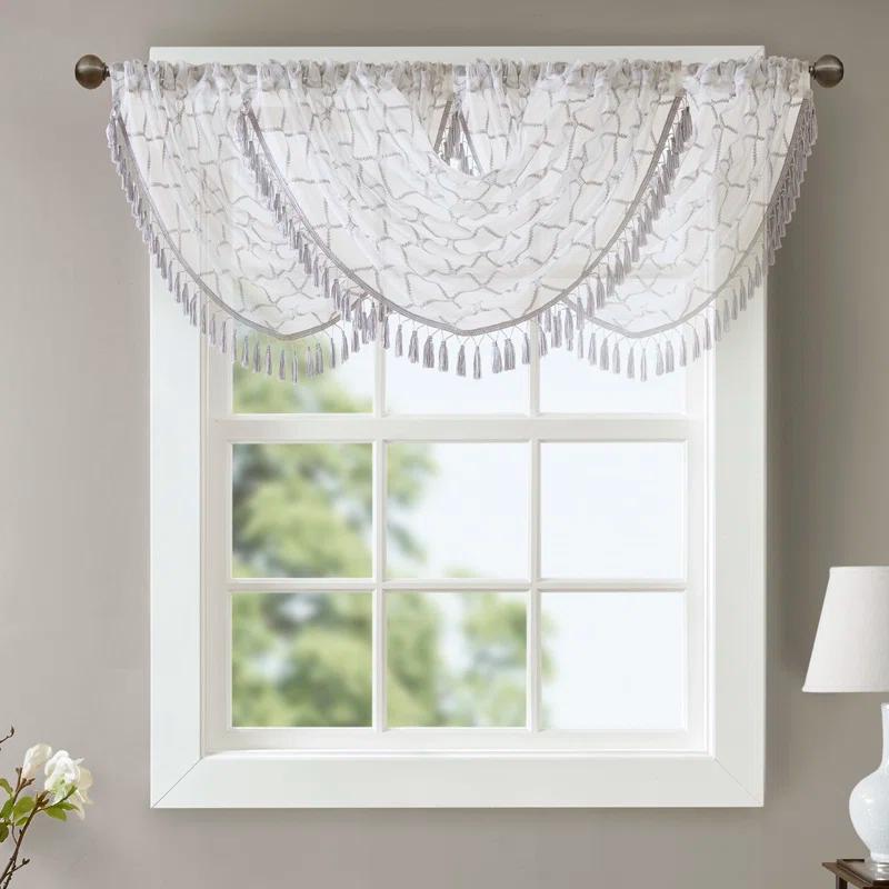 Madison Park Irina Diamond Sheer Embroidered Waterfall Valance