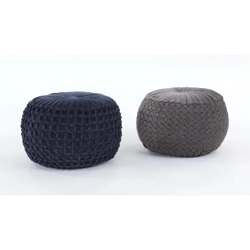 Simpli Home Renee 20"W Round Button-Tufted Velvet Pouf