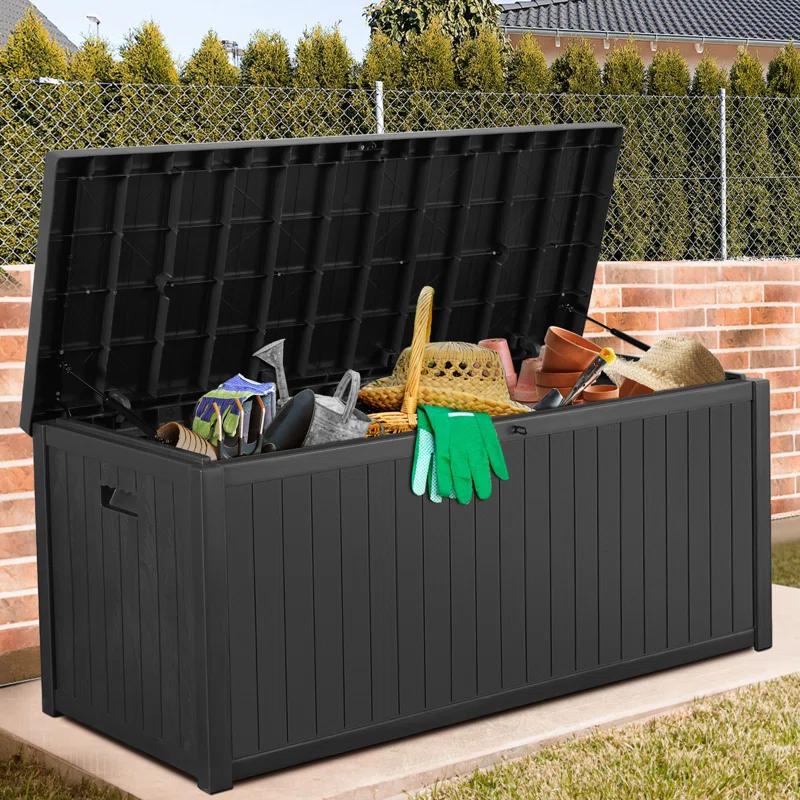 Hokku Designs Waterproof 120 Gallon Large Outdoor Indoor Patio Storage Deck Box , Outside Storage Bin for Cushion Pillows, Towels, Garden Tools
