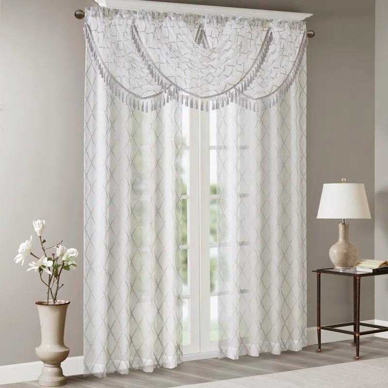 Madison Park Irina Diamond Sheer Embroidered Waterfall Valance