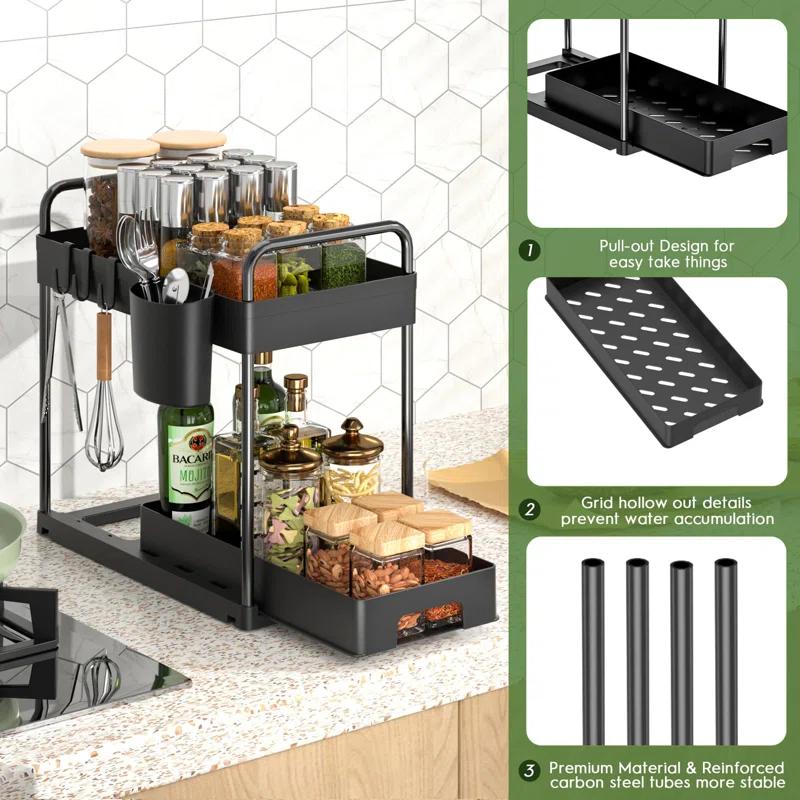 4 Pack Under Sink Organizer And Storage - Stackable 3 Size 2 Tier Bathroom Under The Sink Organizers Multi-Usage Kitchen Cabinet Organizers And Storage Sink Bath Shelf Baskets