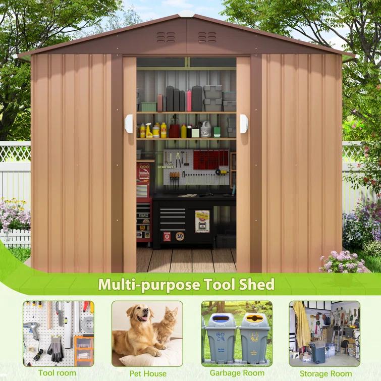 Jaxpety Outdoor 8 ft. W x 8 ft. D Metal Storage Shed